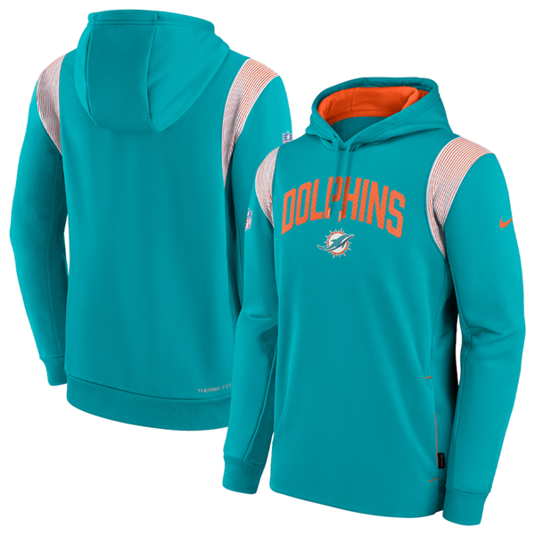 Men's Miami Dolphins Aqua Sideline Stack Performance Pullover Hoodie 002